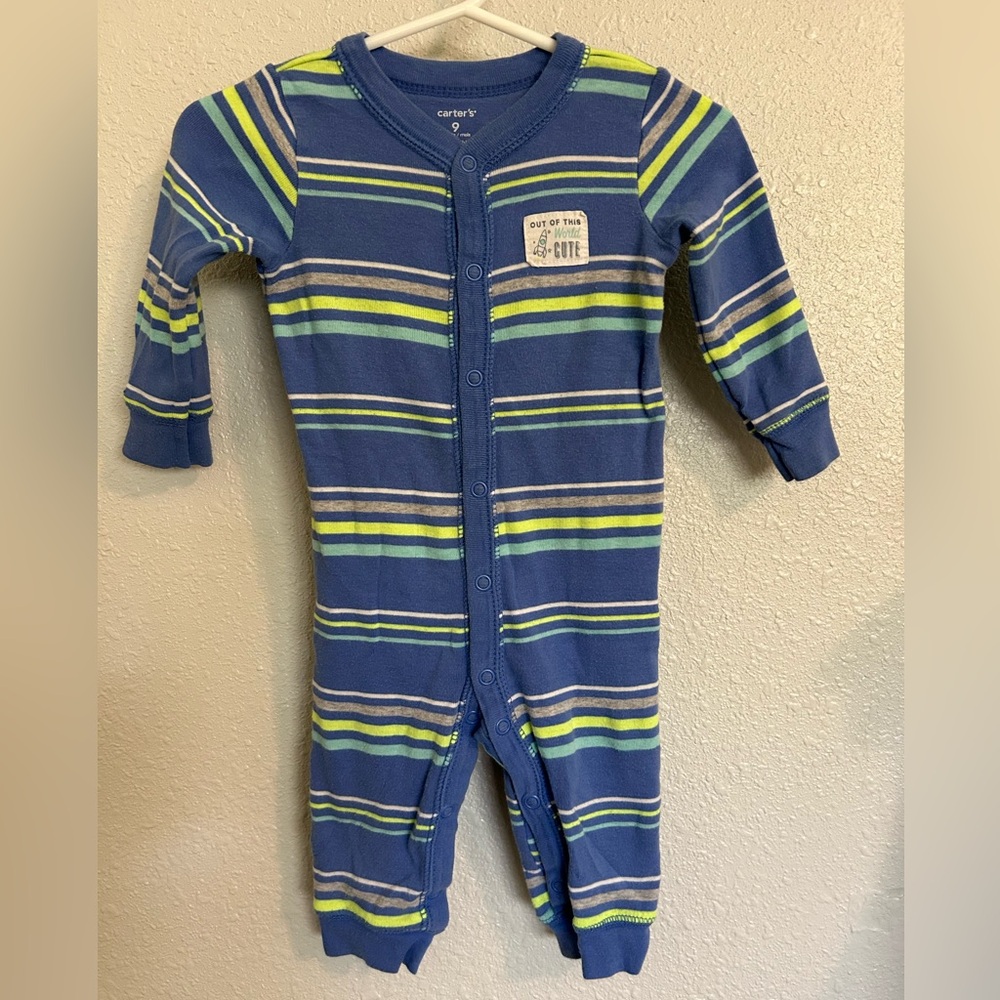Carter's Out of This World Cute Blue and Green Striped One Piece Size 9M